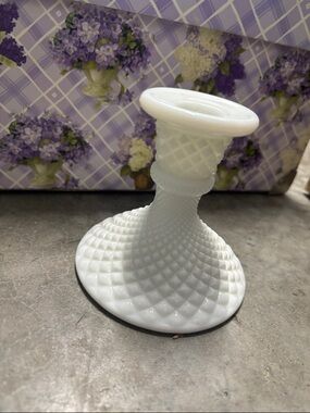 White Milk Glass Hobnail Candle Holder